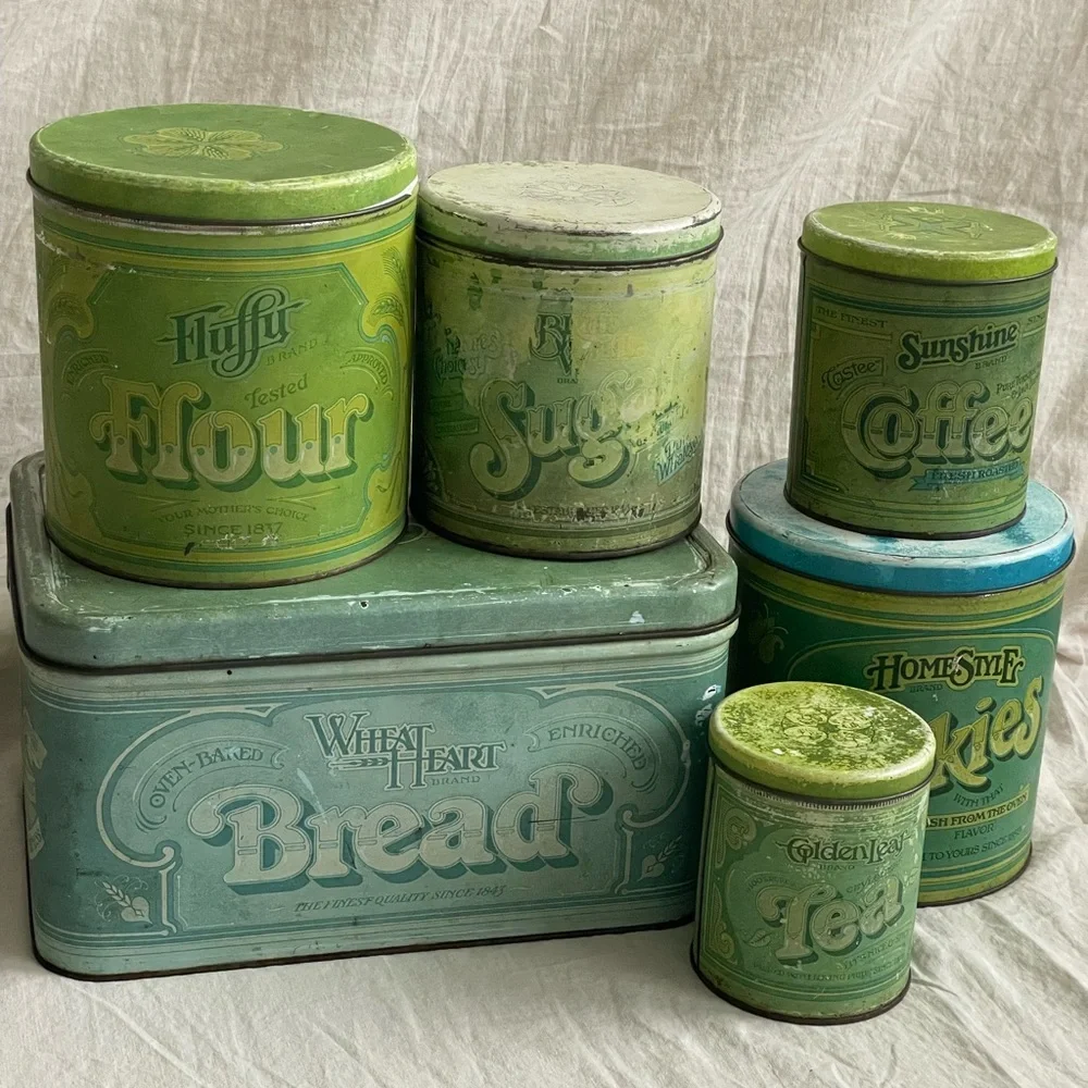 6 vintage ballonoff tin canisters lot